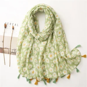 Foulard Femme Été vert -  Fleurs