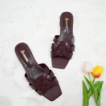 Mules plates  en cuir pour femme - Rouge