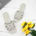 mules plates en cuir pour femme gris