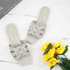 mules plates en cuir pour femme gris