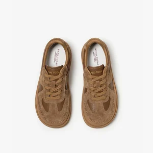 baskets femme cuir fendu et microfibre