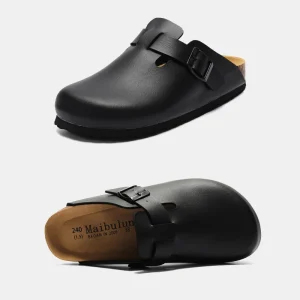 mules unisexe en cuir avec boucle