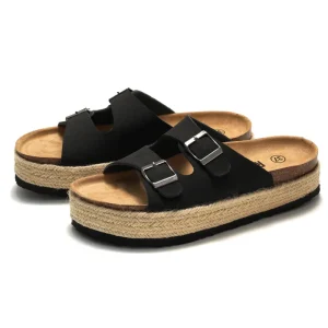 mules en liège avec talon femme noir