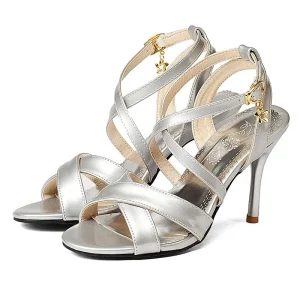 Sandale cuir verni pour femme - Argent & Blanc