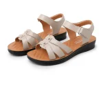 Sandales femme cuir à scratch - Rouge & Beige