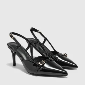 Escarpins femme - Noir verni en cuir