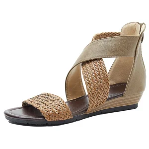 Sandales compensées femme – cuir tressé