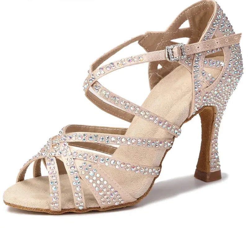 Sandales Femme Haute De Danse Latine Salsa Strass Élégantes – Image 11