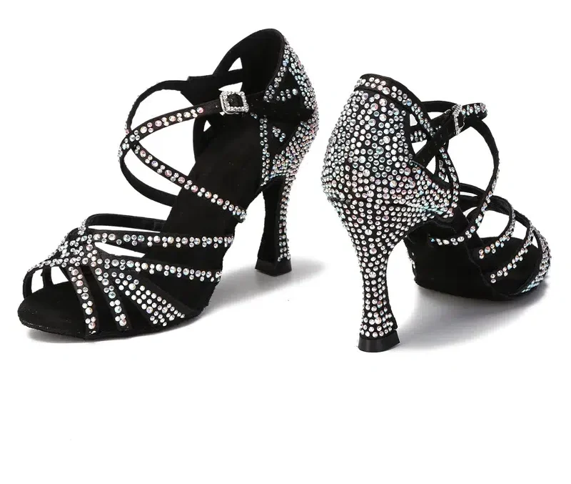 Sandales Femme Haute De Danse Latine Salsa Strass Élégantes – Image 3